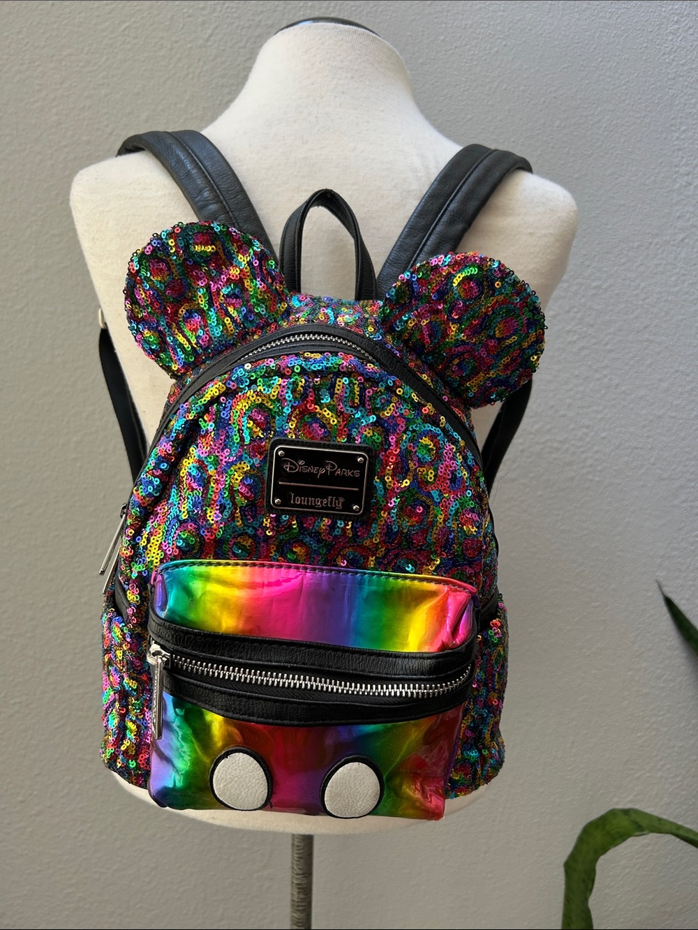 Loungefly Disney Park Exclusive Pride Rainbow Sequin Mickey Ear Mini Backpack